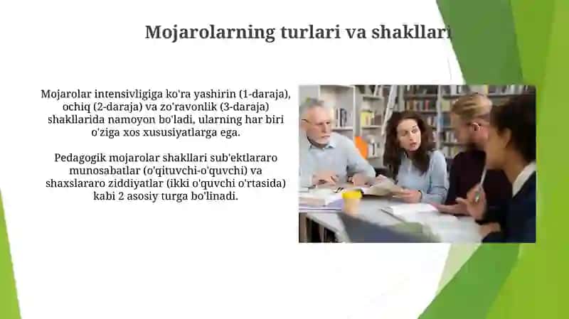 Pedagogik konfliktlarni bartaraf etish sharti va omillari 4