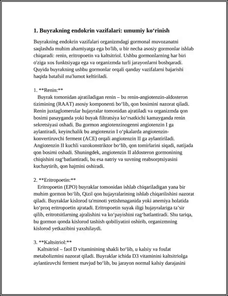BUYRAKNING ENDOKRIN FUNKSIYALARI RENIN, ERITROPOETIN, KALTSITRIOL 4