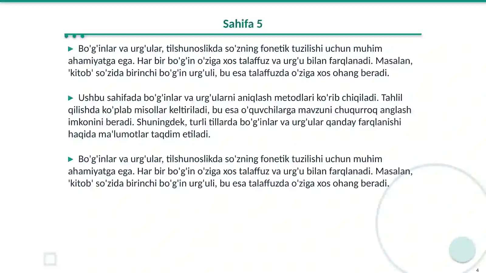 Soʻz urg'usi va bo'g'inning o'rganilishi 4