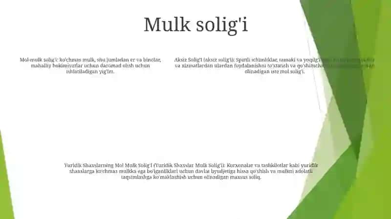 Aksiz Solig’I. Yuridik Shaxslarning Mol Mulk Solig’I Va Yer Solig’I 4
