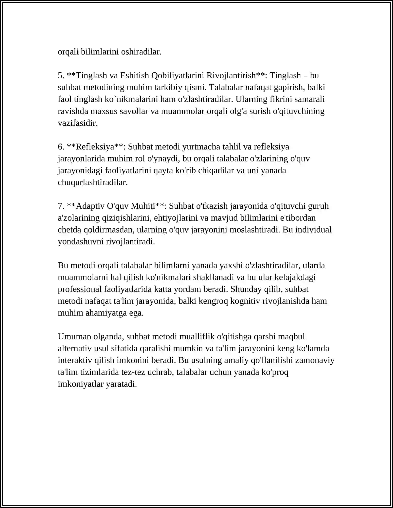 SUHBAT METODI:TURLARI VA UNGA QOʻYILADIGAN ASOSIY TALABLAR 4