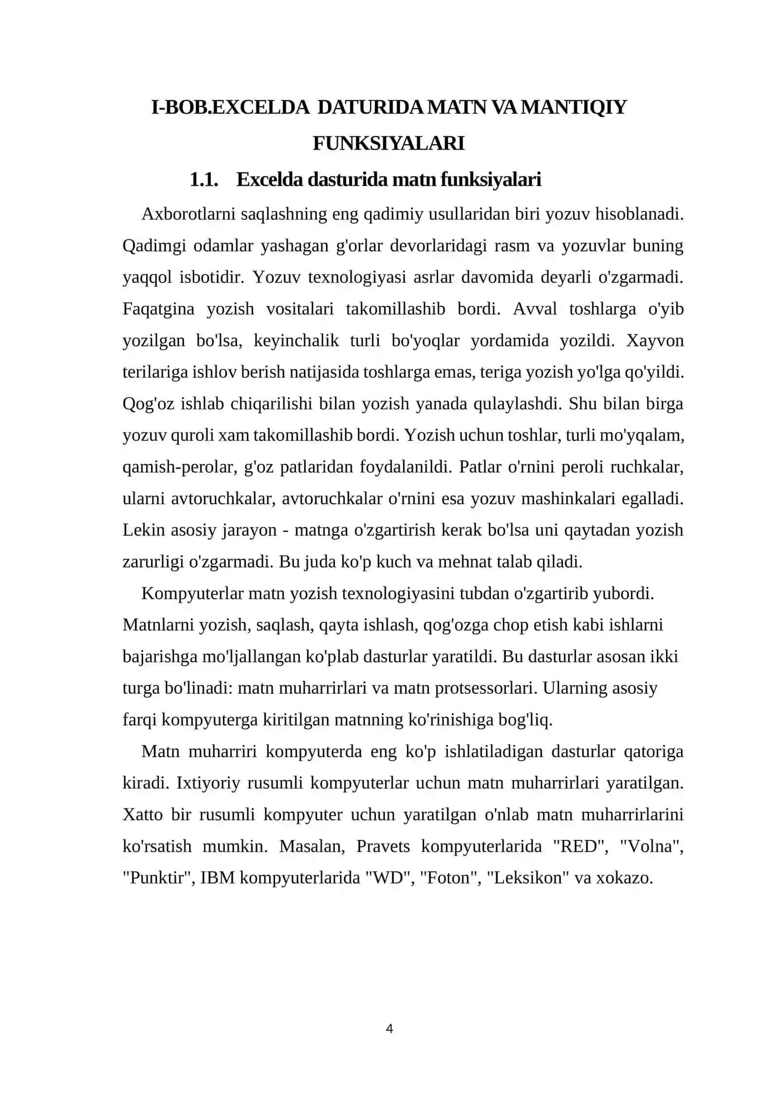 EXCELDA DATURIDA MATN VA MANTIQIY FUNKSIYALARI 4