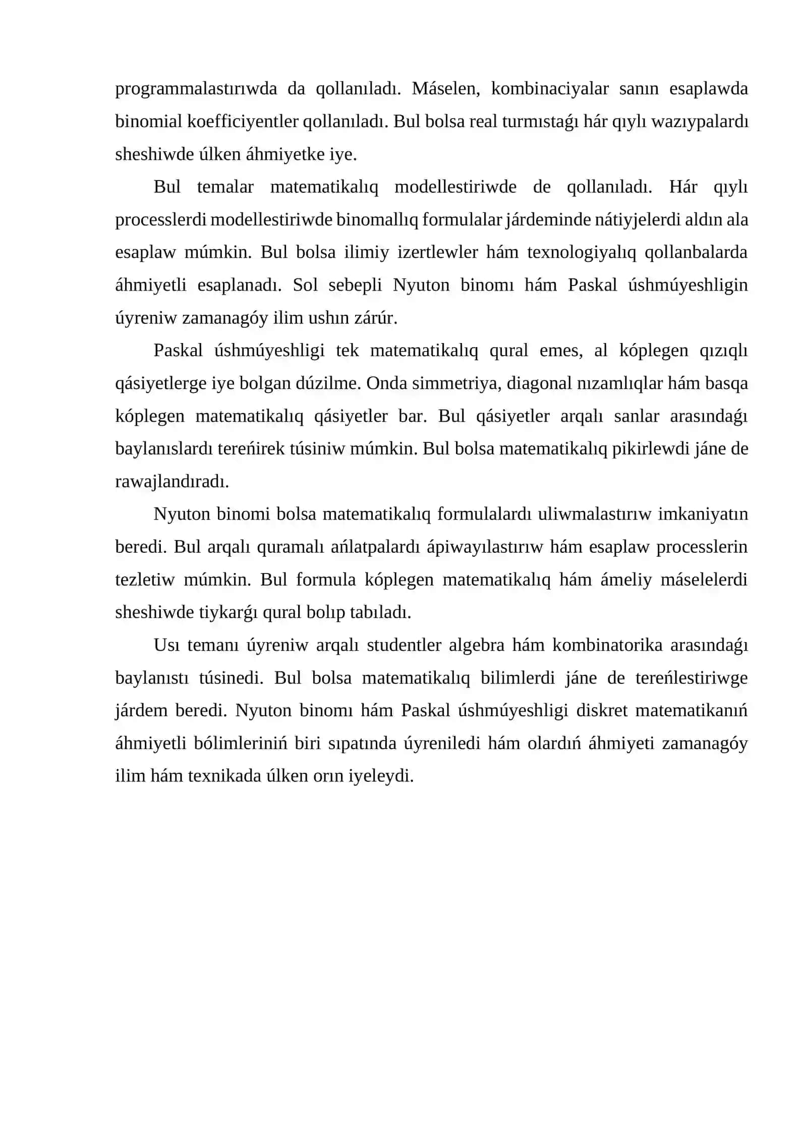 Nyuton binomi hám Paskal úshmúyeshligi 4