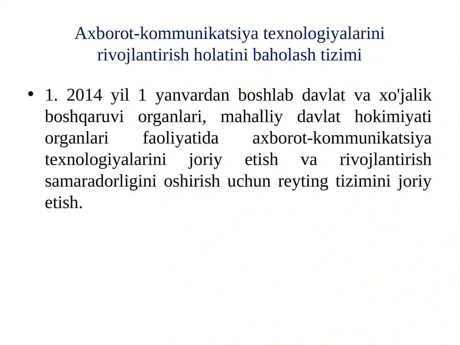 O’zbekiston Respublikasida axborot-kommunikatsiya texnologiyalarini rivojlantirish holatini baholash tizimini joriy etish chora-tadbirlari to'g'risida (PKM № 355) 4