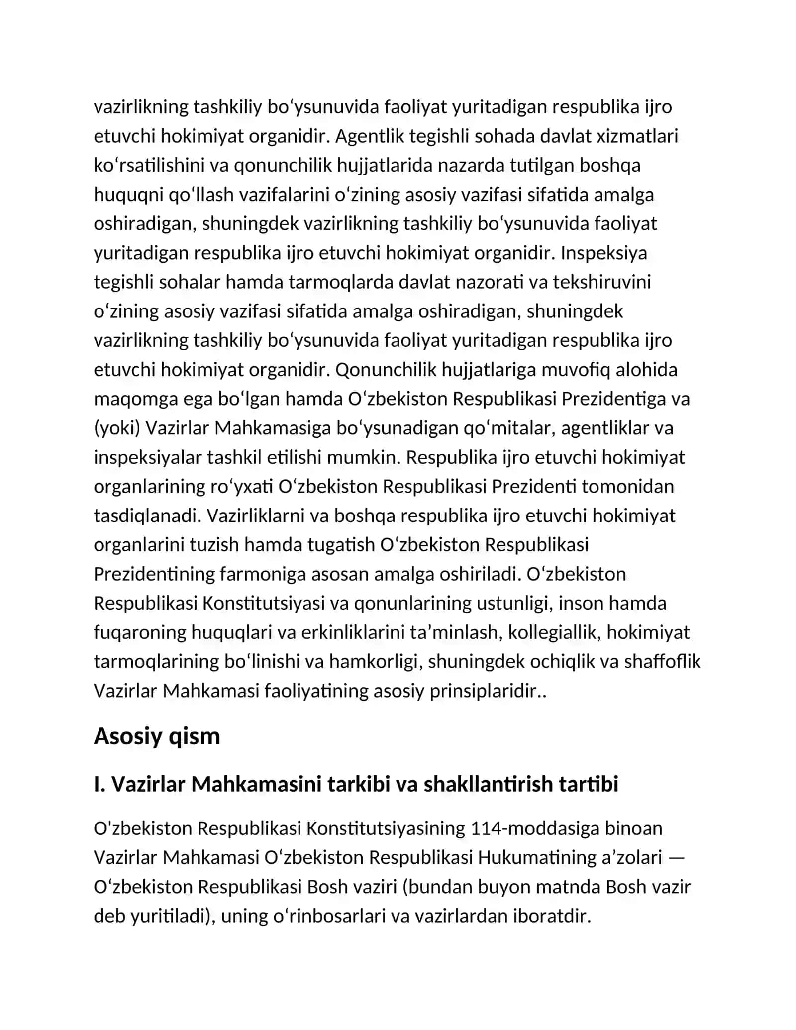 Po'latova Ruxsoraning Konstitutsiyaviy huquq fanidan "O'zbekiston Respublikasi Vazirlar Mahkamasi" 4