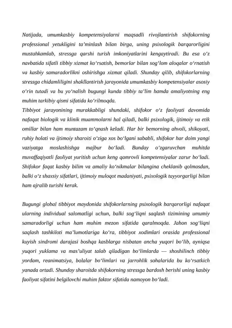 Umumkasbiy kompetensiyalarni rivojlantirish asosida shifokorlarning stressga chidamliligini shakllantirish 4