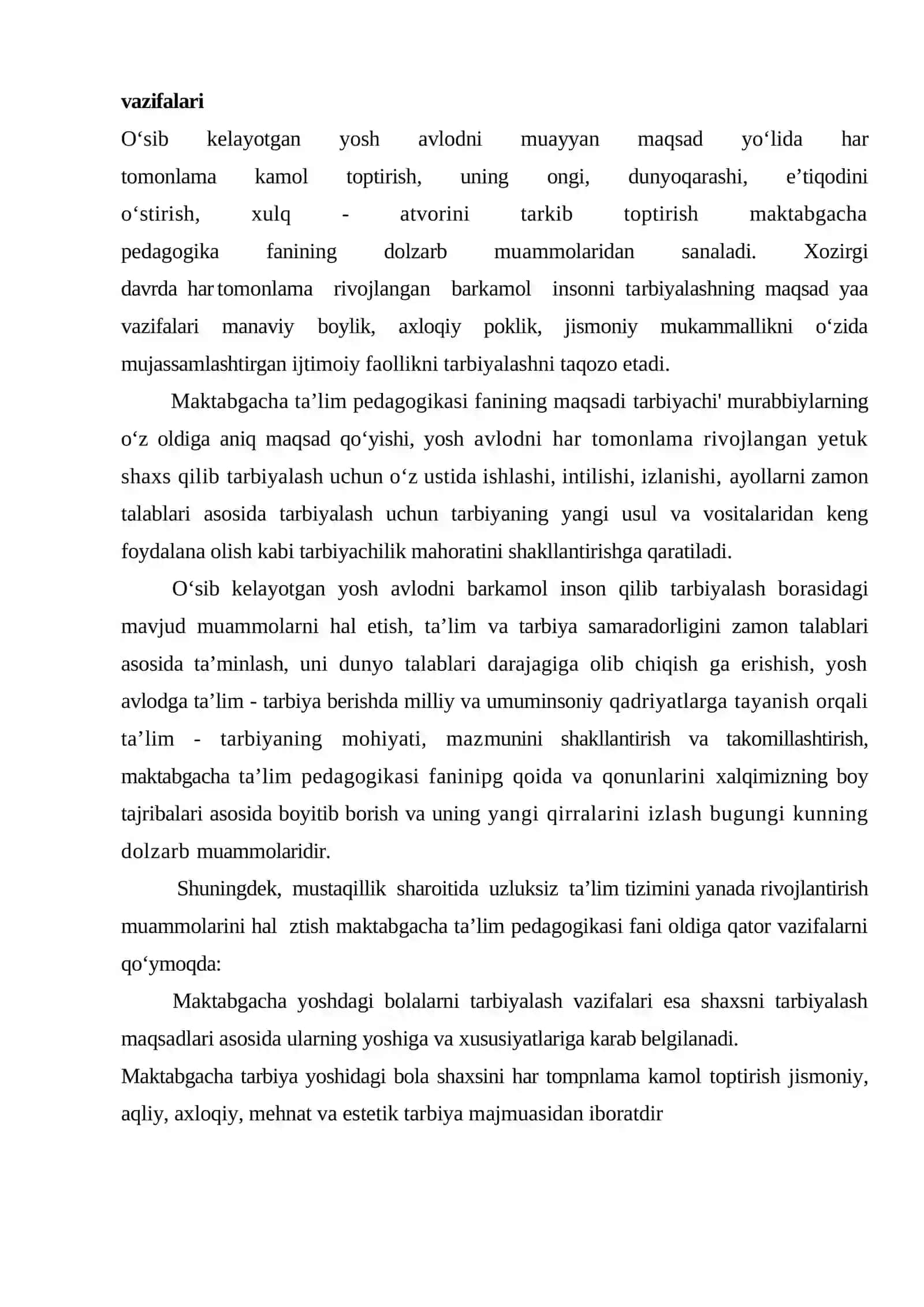 Maktabgacha ta’lim pedagogikasi fanining mavzusi, uslubiyati va barkamol insonni tarbiyalashdagi о‘rni 4