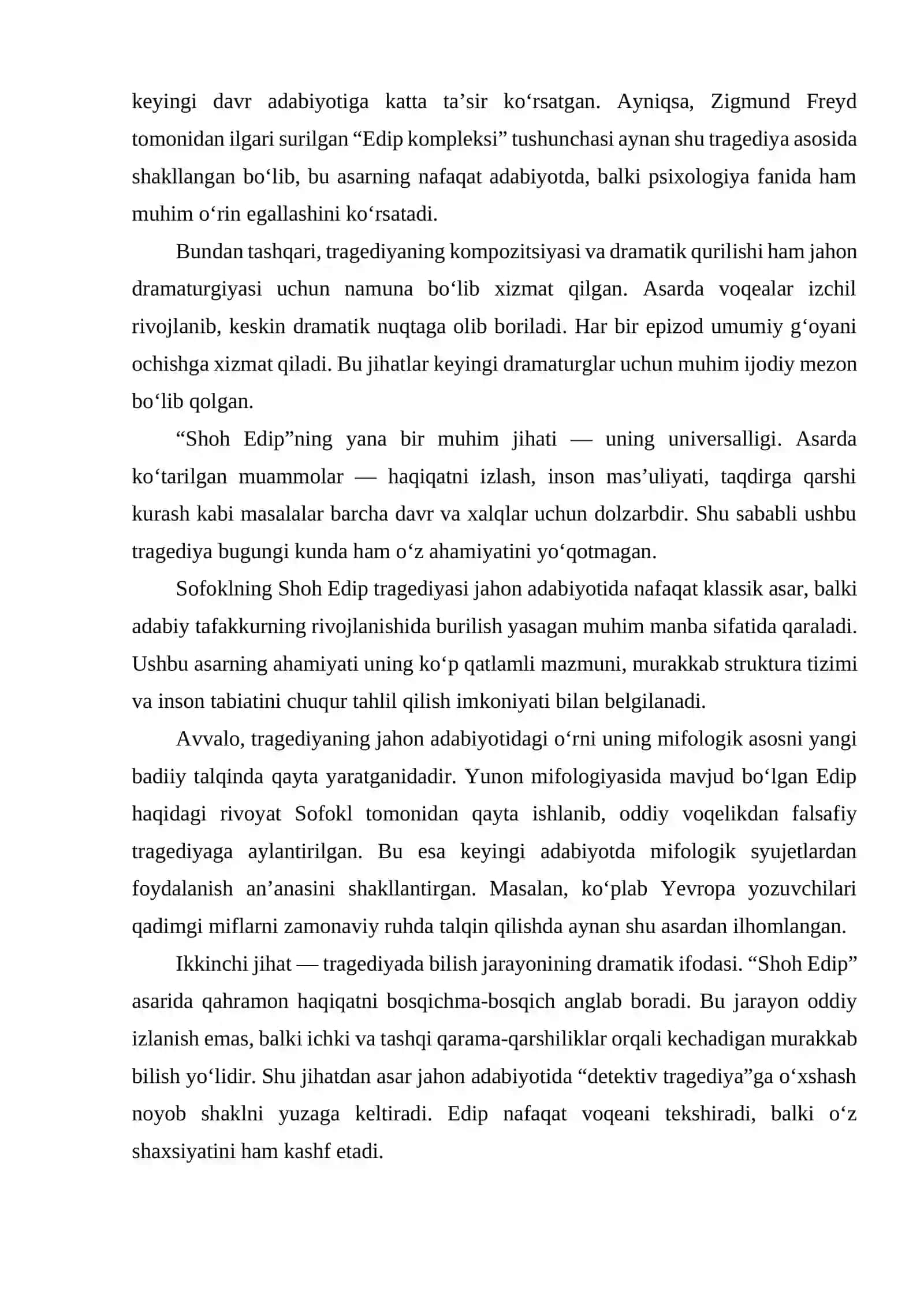 SOFOKLNING "SHOH EDIP" TRAGEDIYASINING JAHON ADABIYOTIDA TUTGAN O‘RNI 4