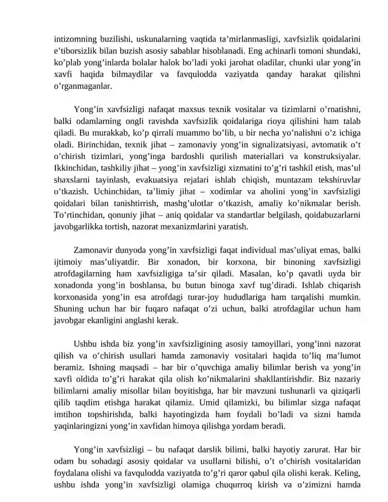 Yong’in xavfsizligi. Yong‘inni nazorat qilish, o‘chirish usullari va vositalari. 4