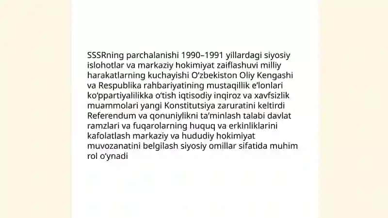 1992 yil 8-dekabrda O'zbekiston Respublikasi Konstitutsiyasini qabul qilinishi 4