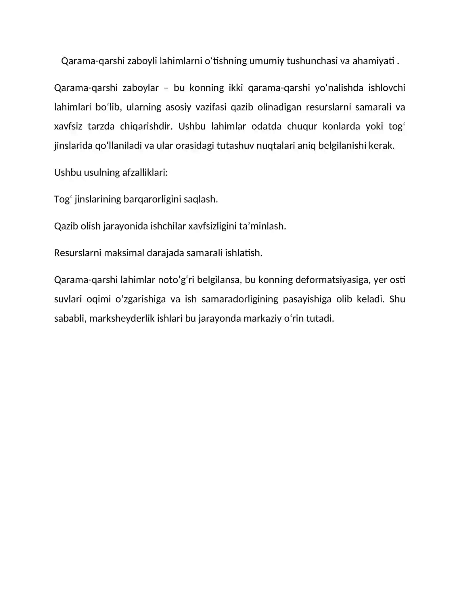 Qarama qarshi zaboyli kon lahimlarini o'tishda marksheyderlik ishlari 4