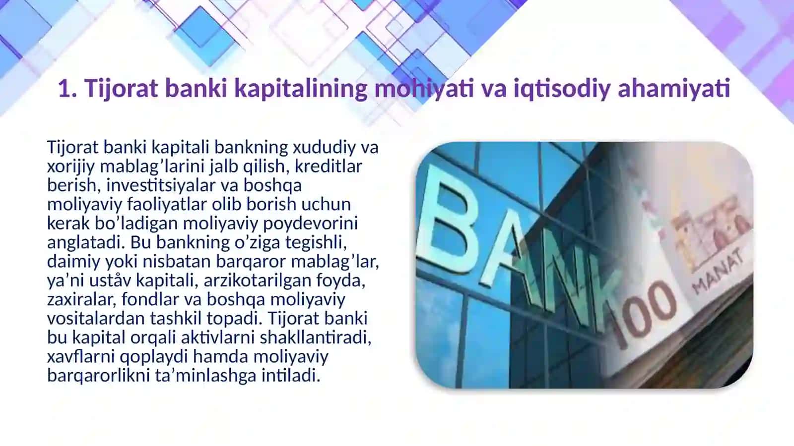 Tijorat bankining kapitali  uning tarkibi va yetarliligiga qo’yilgan talablar. 4