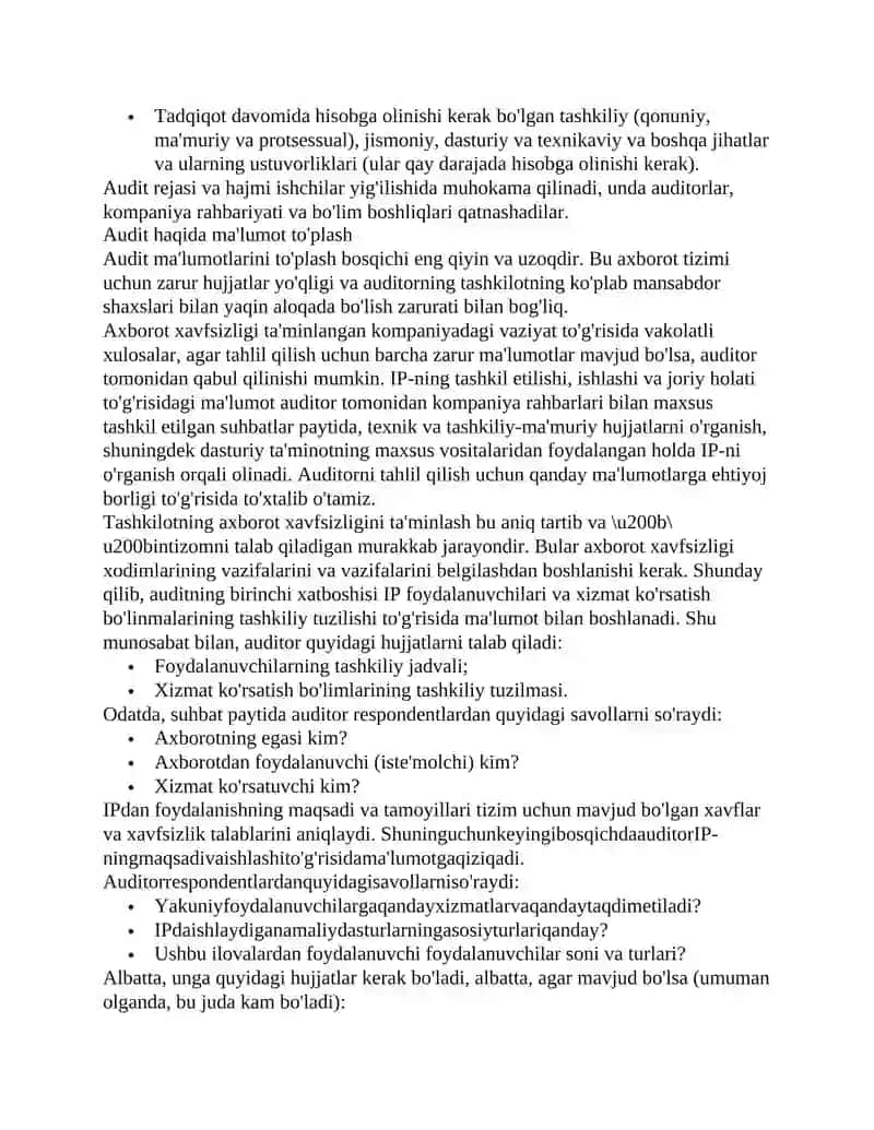 Davlat muassasasining axborot xavfsizligini tashqi auditi. Audit ma'lumotlarini tahlil qilish 4