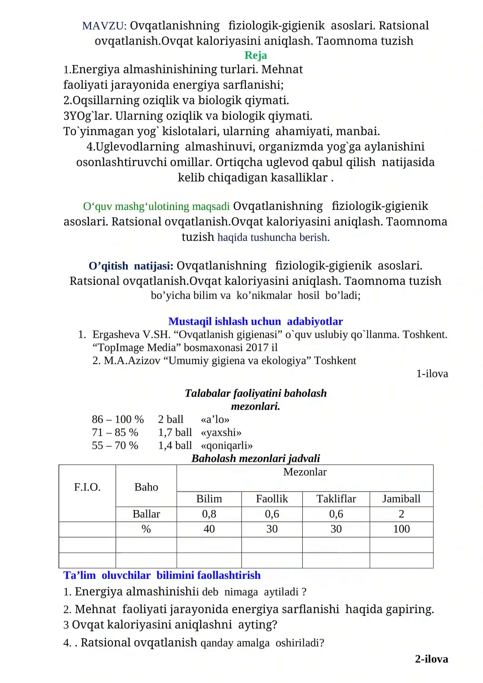 MAVZU № 2 Ovqatlanishning fiziologik-gigienik asoslari 4