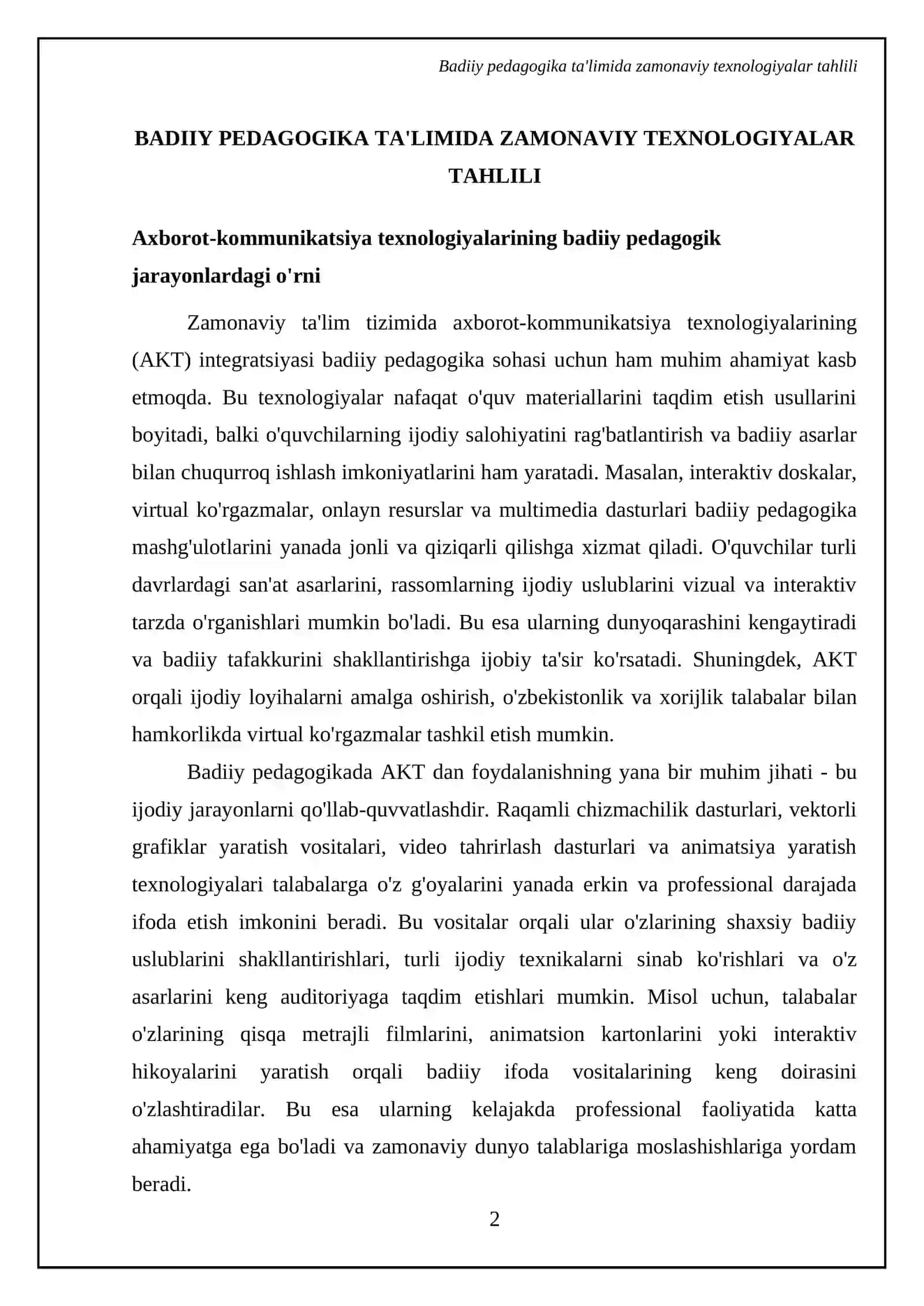 Badiiy pedagogika faniini oʻqitishda pedagogika texnologiyalaridan foydalanish 4