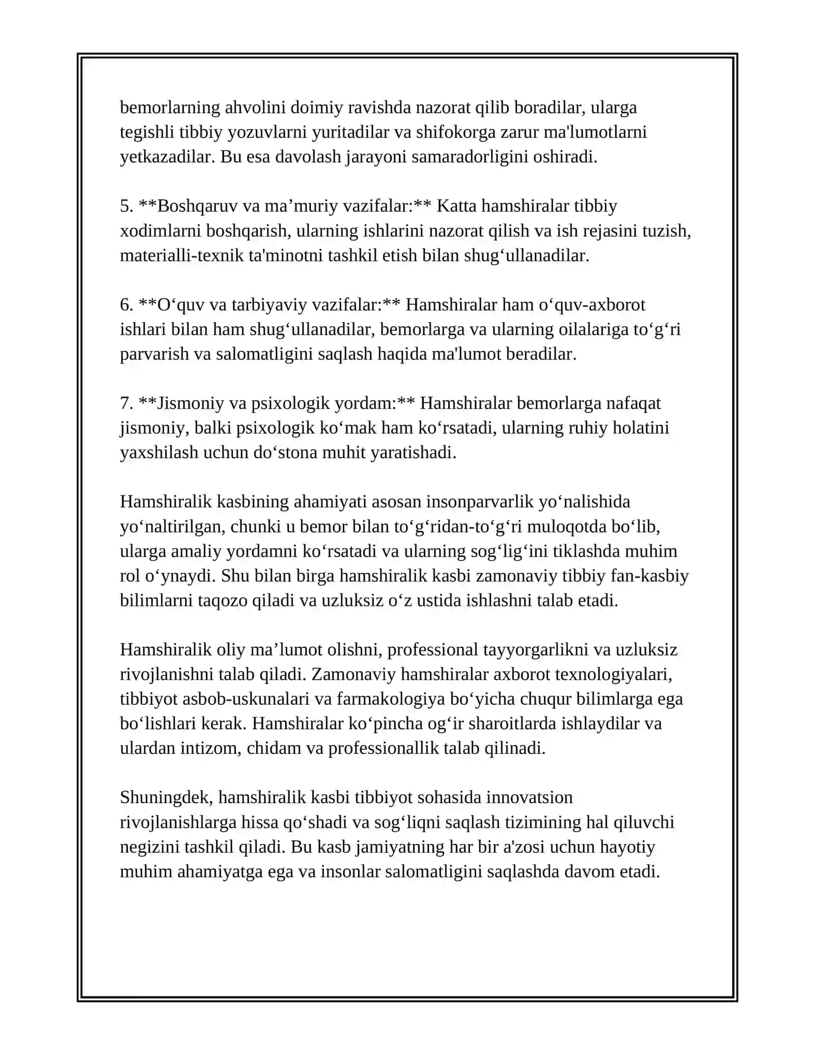 HAMSHIRALIK KASBINING XUSUSIYATLARI 4