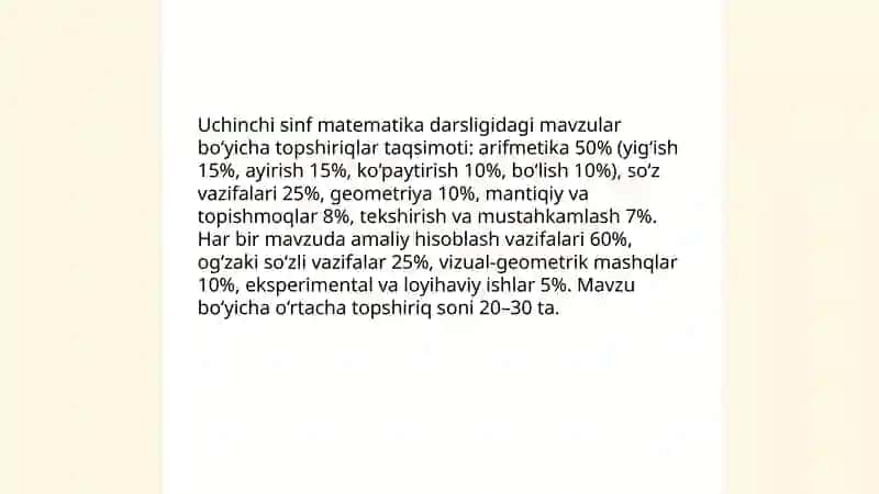 Uchinchi sinf matematika darsligi topshiriqlarini tahlil qilish 4