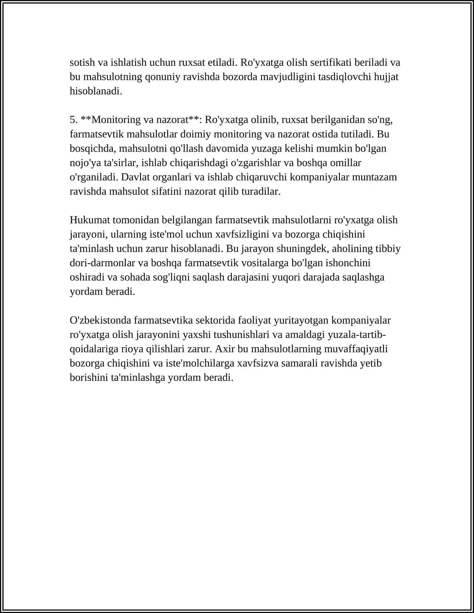 FARMATSEVTIK TAVARLARNING HAVFSIZLIGNING TA'MINLASH TO'GRISIDAGI MEYORIY XUJJATLAR 4