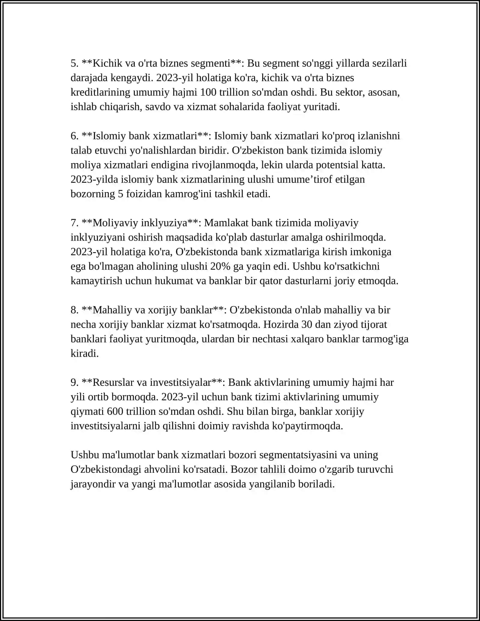 BANK XIZMATLARI MARKETINGINI TAKOMILLASHTIRISH 4