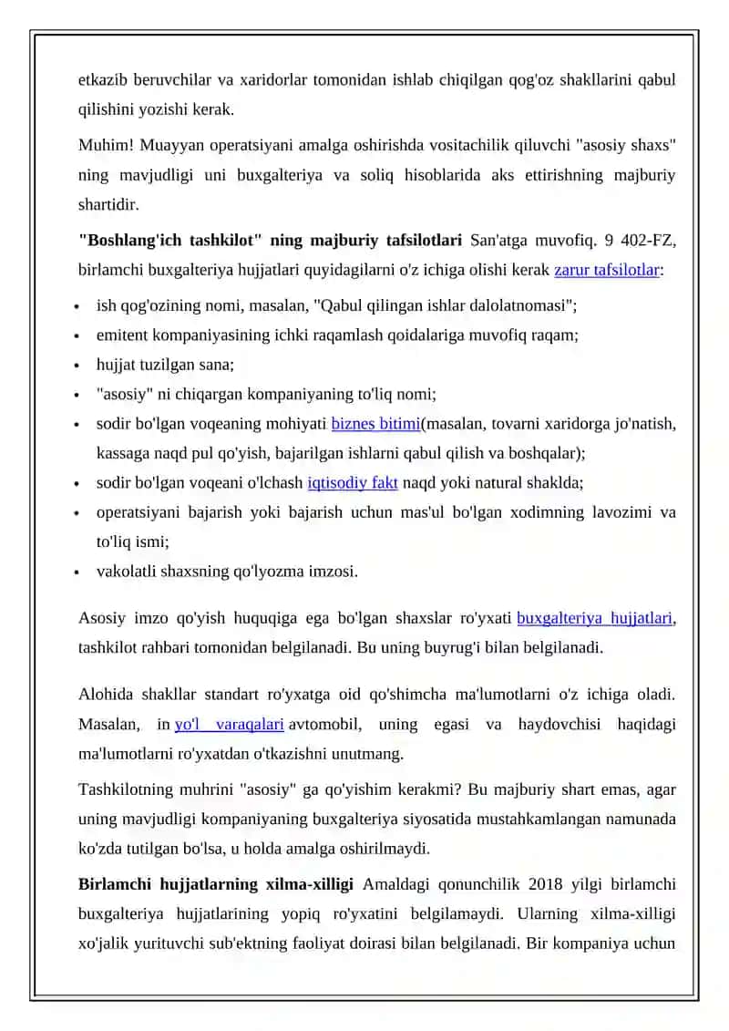 Daslabki buxgalteriya hujjatlarining turlari va ularni rasmiylashtirish tartibi 4