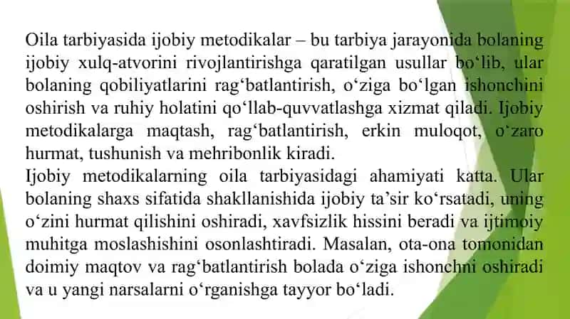 Oila tarbiyasida salbiy va ijobiy metodikalarning o’rni va ahamiyati 4