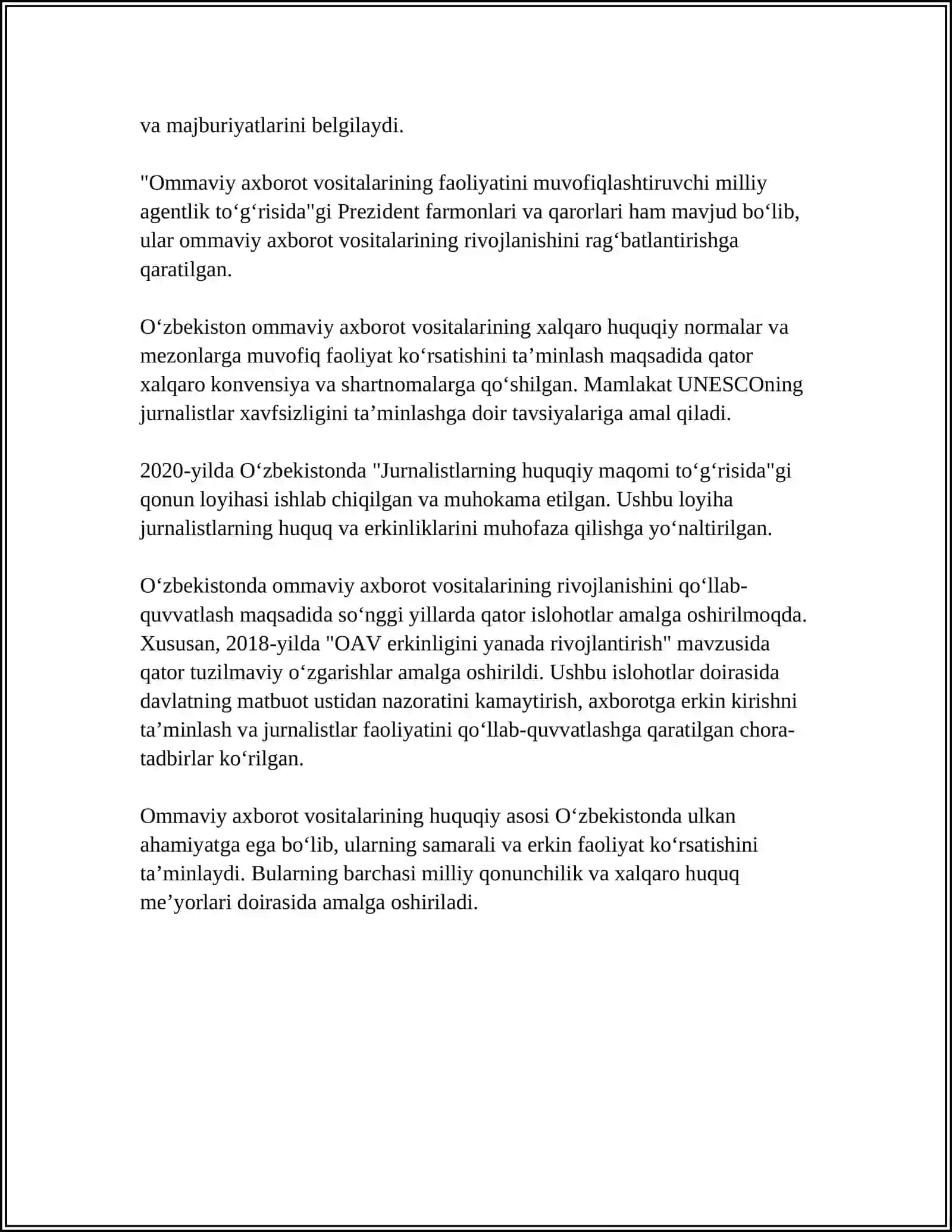 Ommaviy axborot vositalarining huquqiy asoslari 4