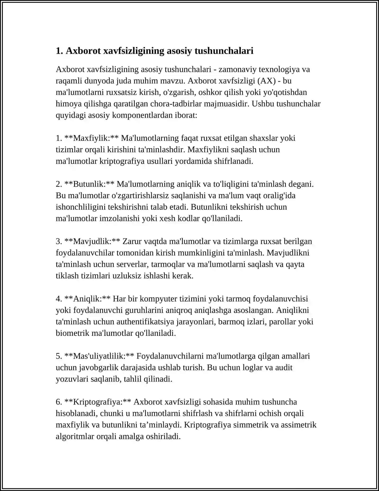 Axborot xavfsizligining asosiy tushunchalari 4