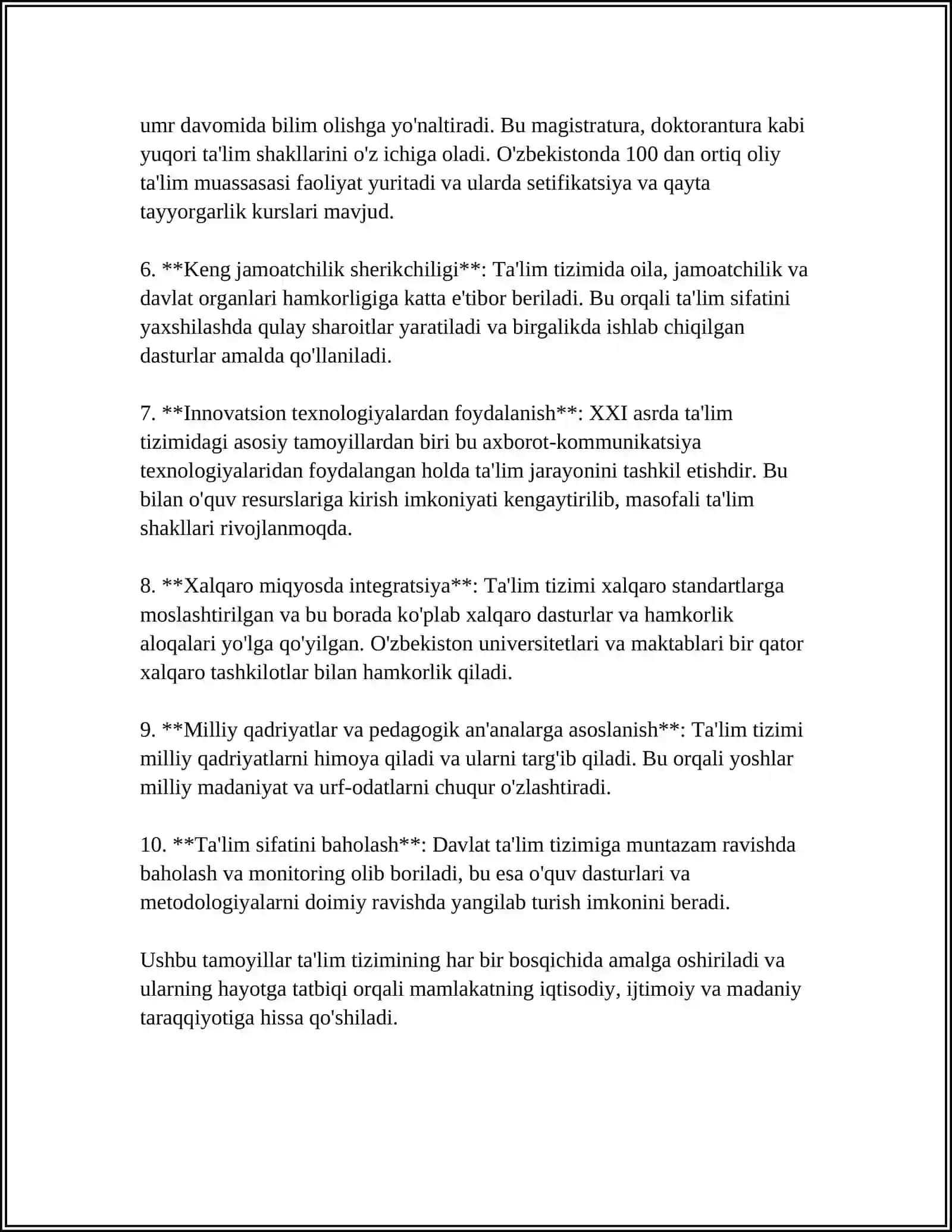 MUSTAQIL ISH Mavzu: TA`LIM TIZIMI, TURLARI VA SHAKLLARI 4