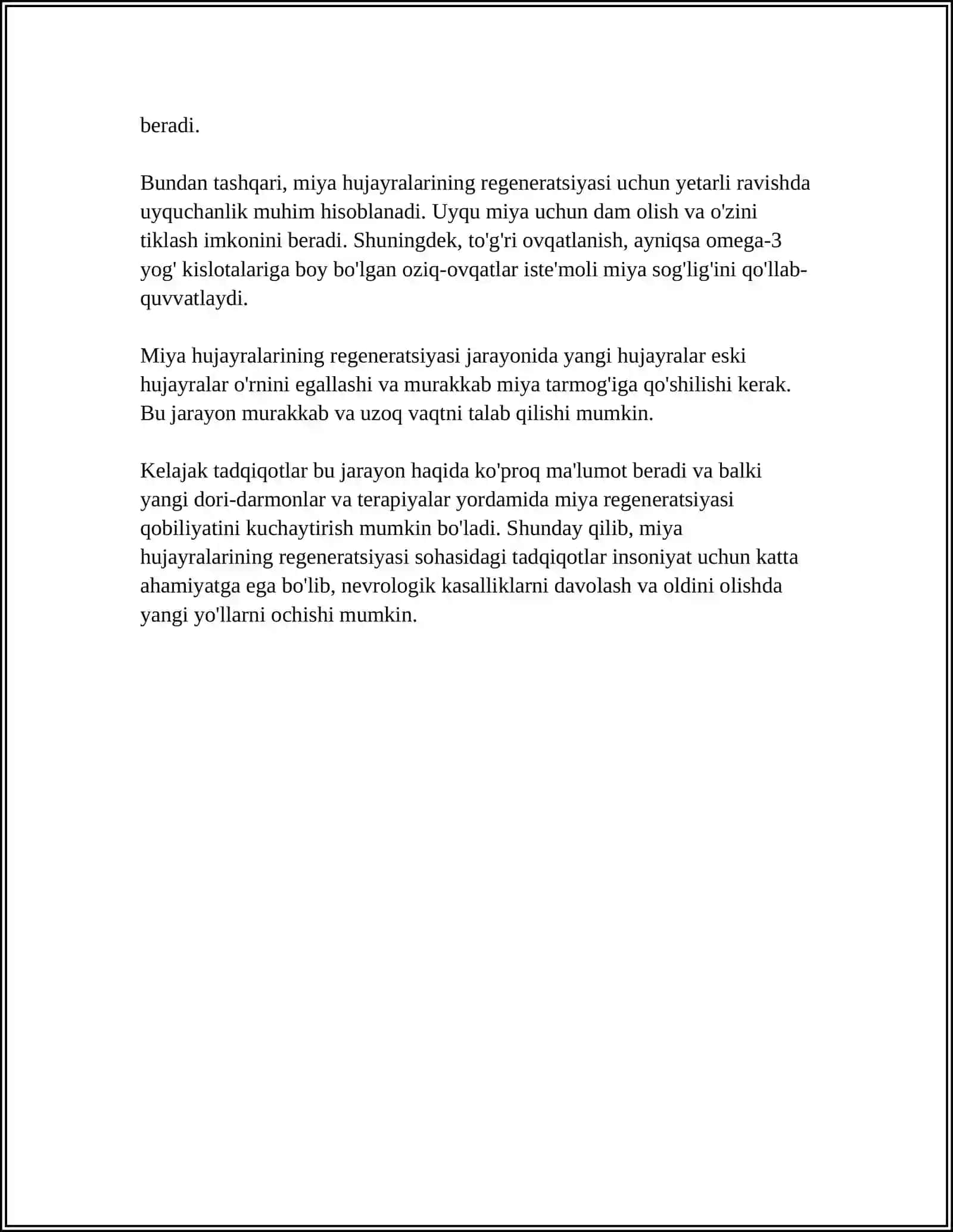 MIYA HUJAYRALARINING REGENERATSIYASI 4
