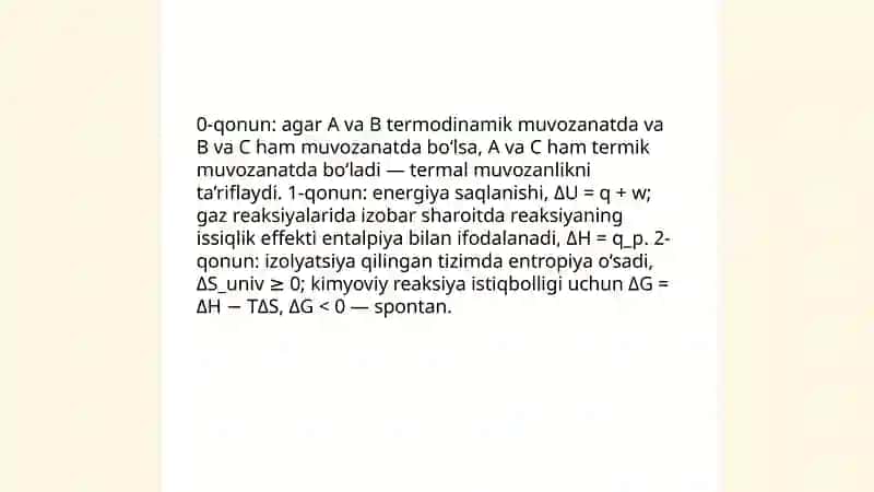 Kimyoviy termodinamika. Kimyoviy reaksiyalarning issiqlik efekti 4