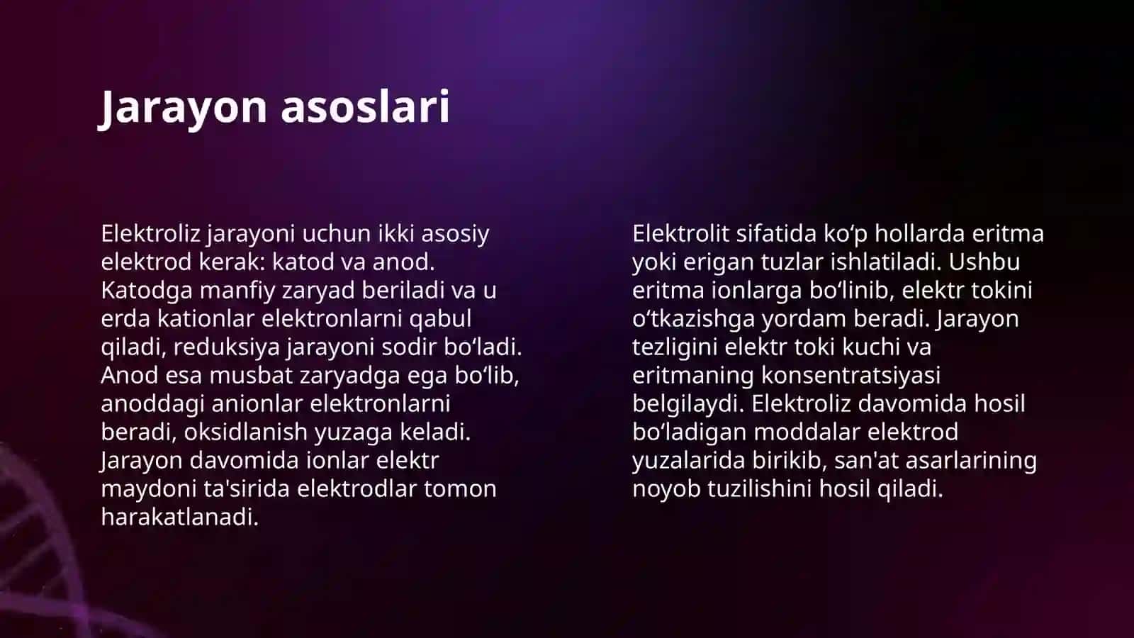 SANATDA ELEKTROLIZ JARAYONINING GO'LL ARILI SHI 4