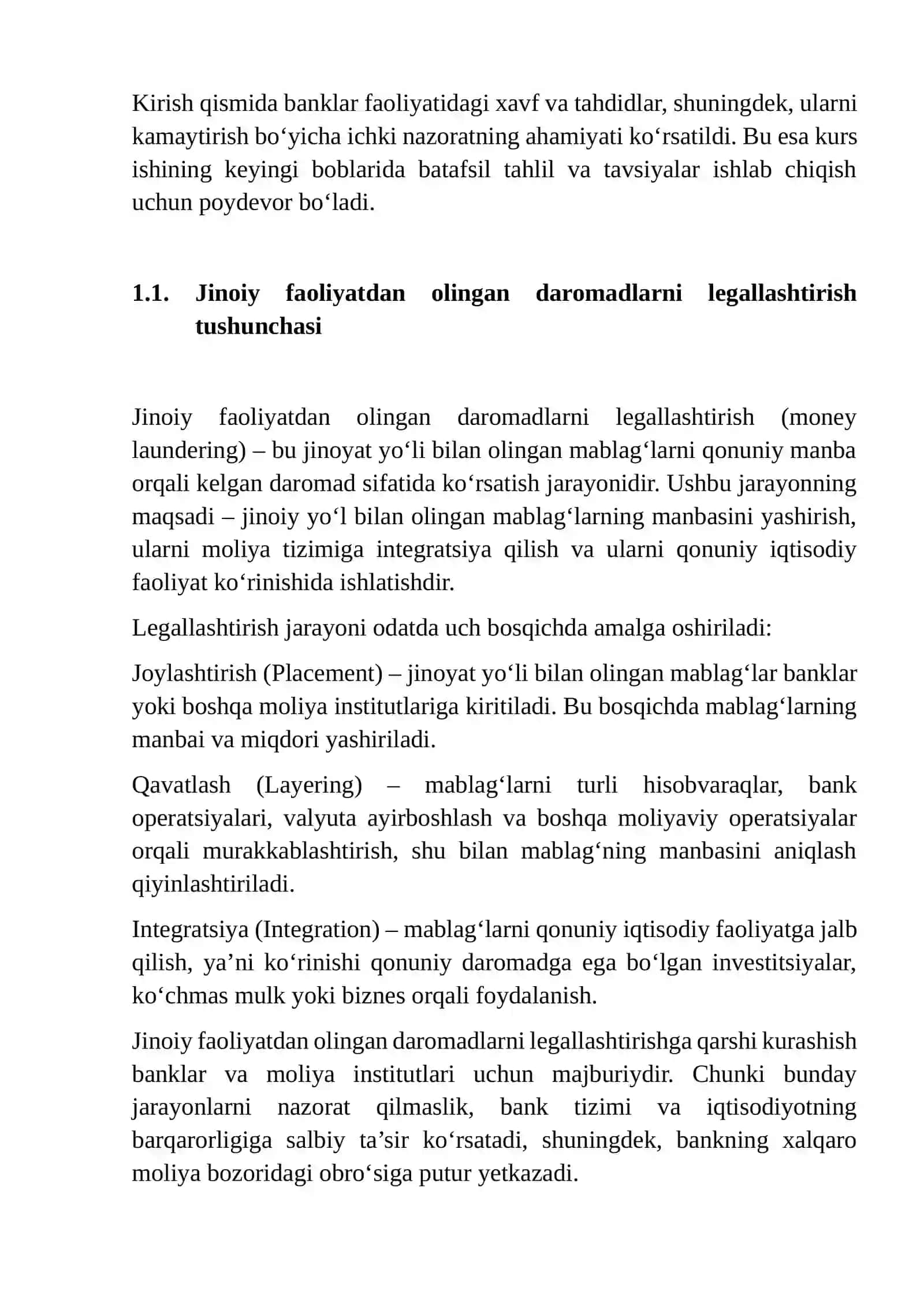 TIJORAT BANKLARIDA JINOIY FAOLIYATDAN OLINGAN DAROMADLARNI LEGALLASHTIRISHGA VA TERRORIZMNI MOLIYALASHTIRISHGA QARSHI KURASHISH BO'YICHA ICHKI NAZORAT TIZIMI 4