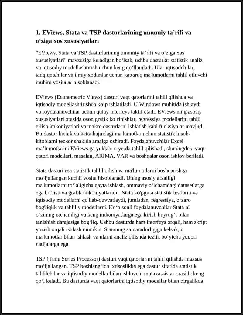 "UMUMIY MAQSADLI STATISTIK PAKETI EVIEWS, STATA VA TSP DASTURIY VOSITALAR" 4