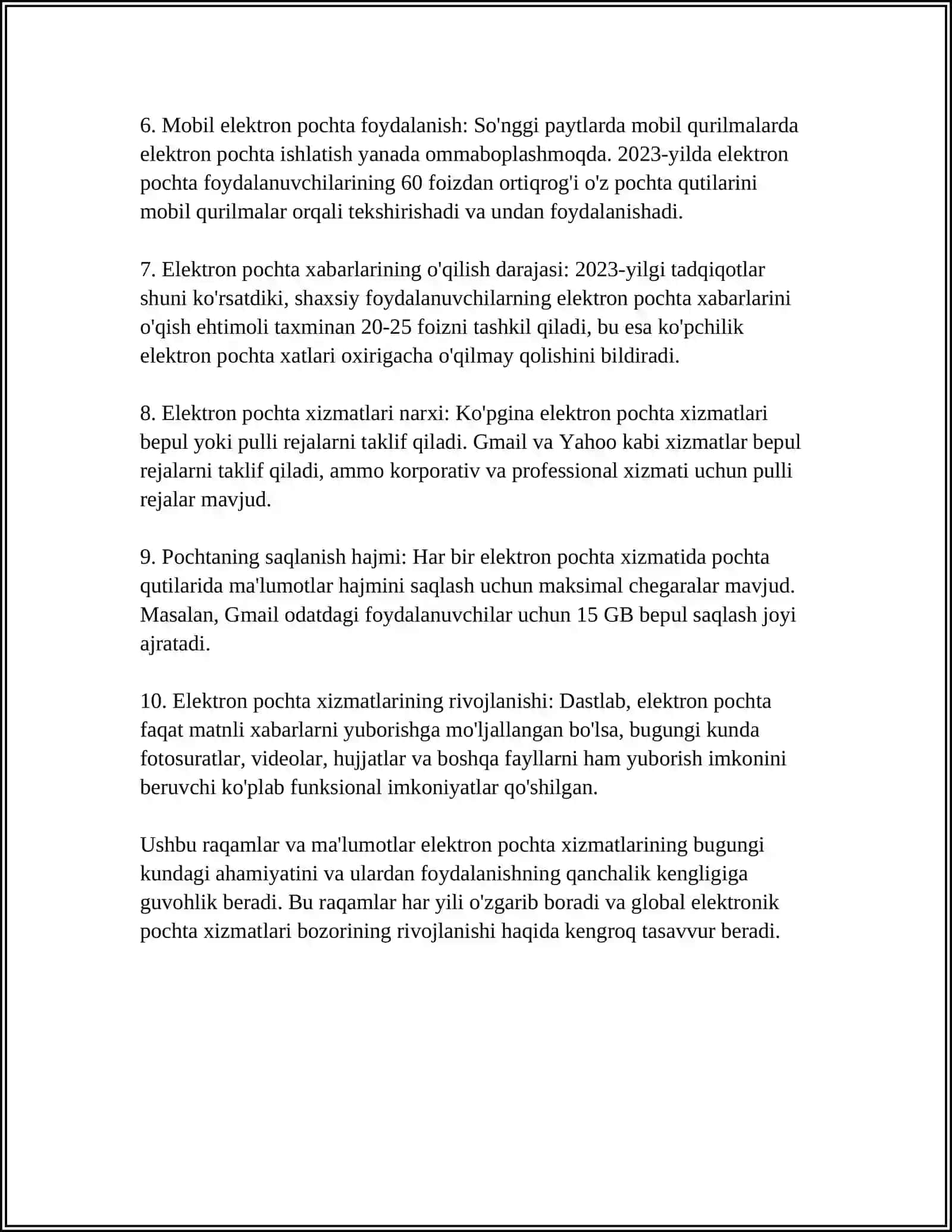 ELEKTRON POCHTA ORGALI TURLI AXBOROTLARNI JO'NATISH VA GABUL GILIB OLISH 4
