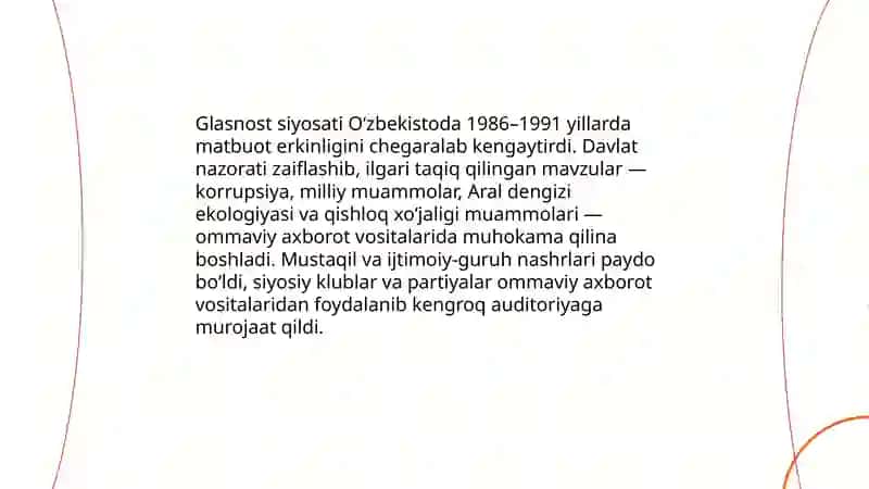 Qayta qurish yillarida Oʻzbekistondagi ijtimoiy siyosiy vaziyat 4