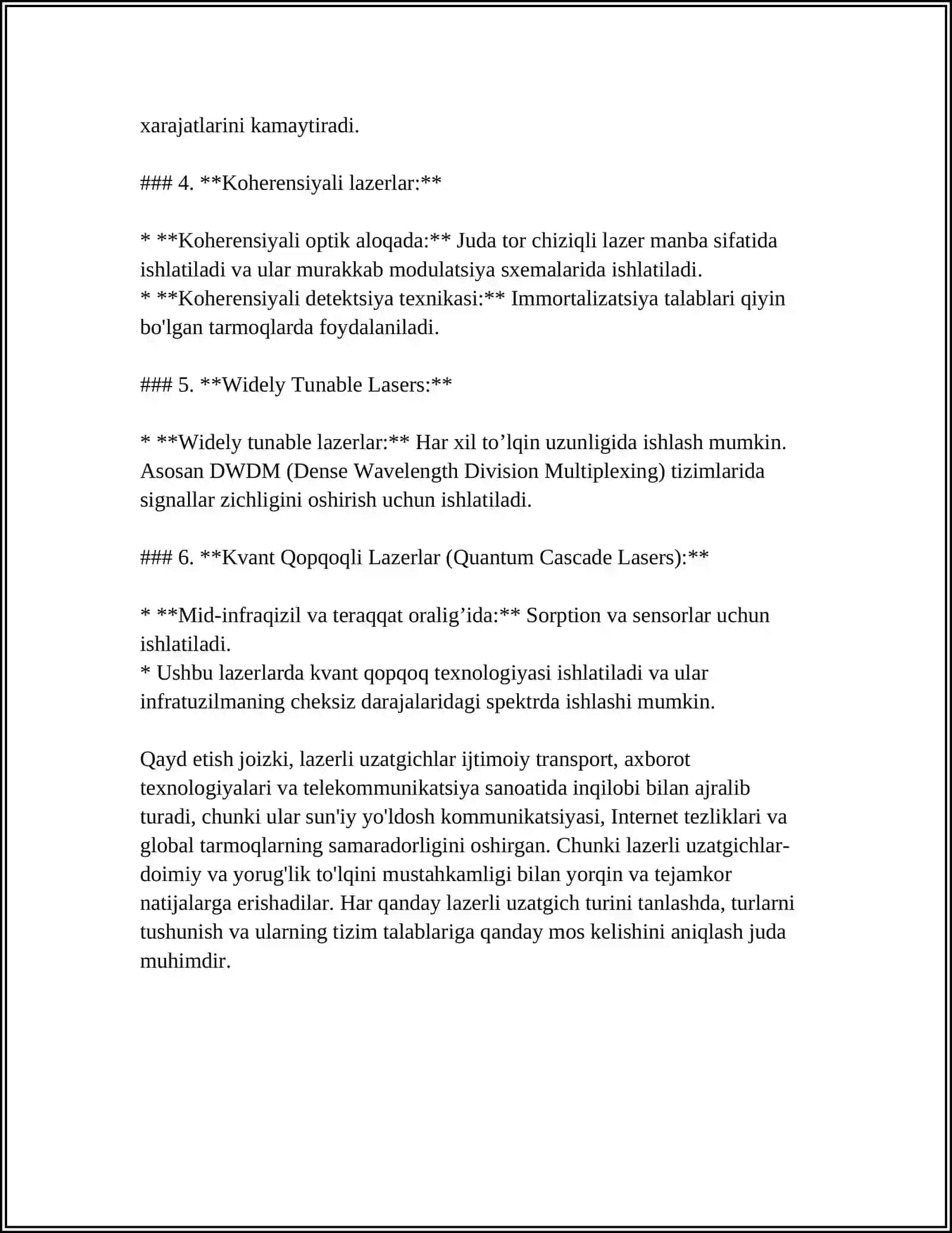 LAZERLI UZATGICHLAR VA LAZER NURLANISHINI MODULYATSIYALASH 4