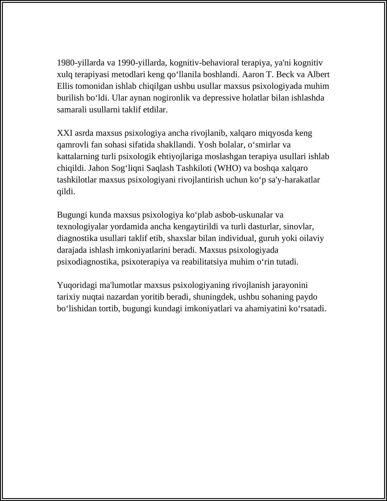 MAXSUS PSIXOLOGIYANING RIVOJLANISH TARIXI.MAXSUS PSIXOLOGIYA MAVZUSI, UNING VAZIFALARI, BOSHQA FANLARGA ALOQASI 4