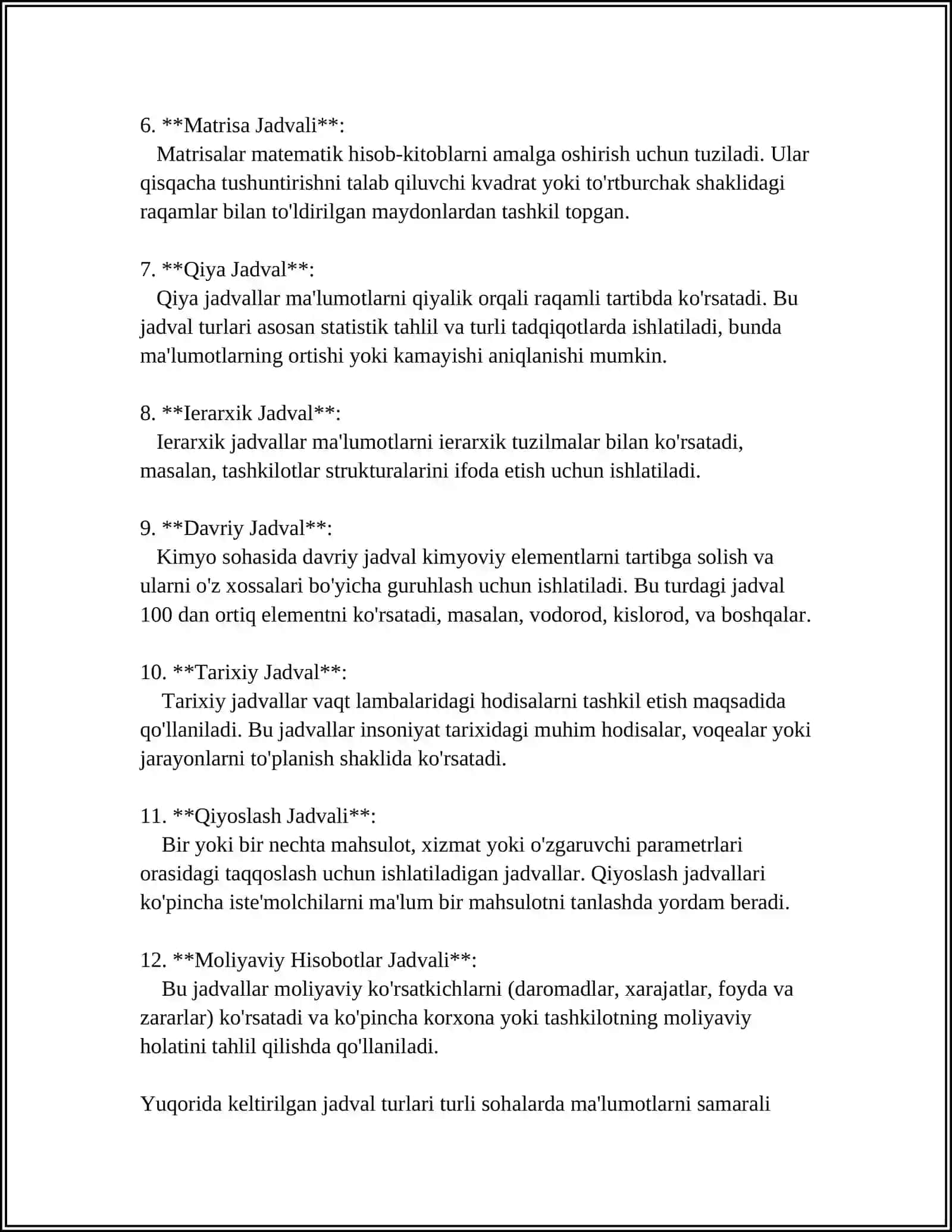 STATISTIK JADVAL TURLARI VA UNI TUZISH QOIDALARI 4