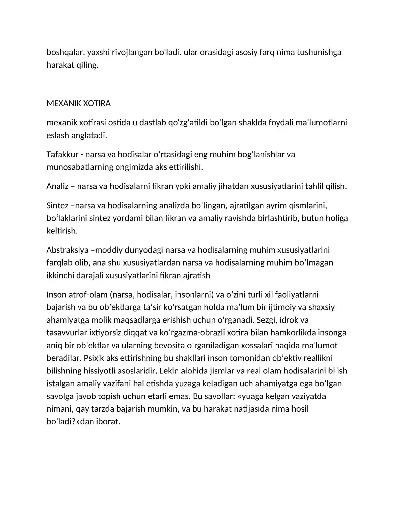 Xotira, tafakkur va boshqa jarayonlarda yosh ko'rsatkichlarini taqqoslovchi xarakteristikasi 4