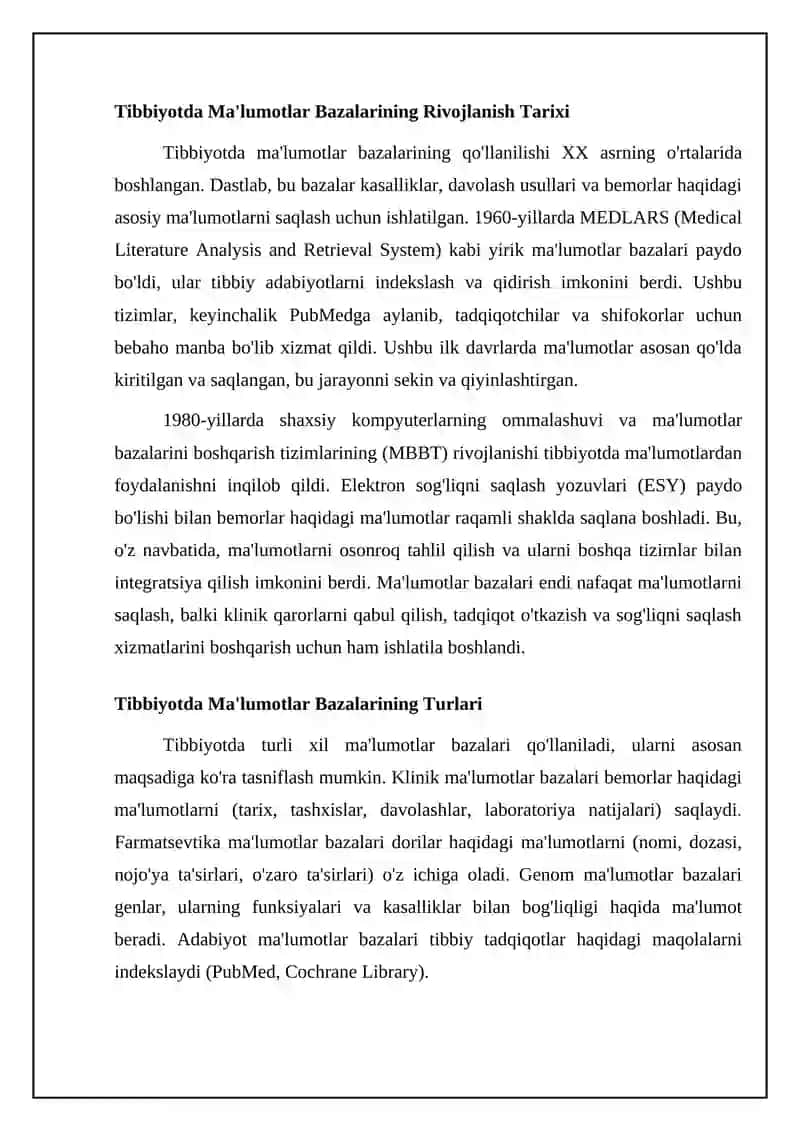 Tibbiyotda ma'lumotlar ombori va bilimlar omboridan foydalanish 4