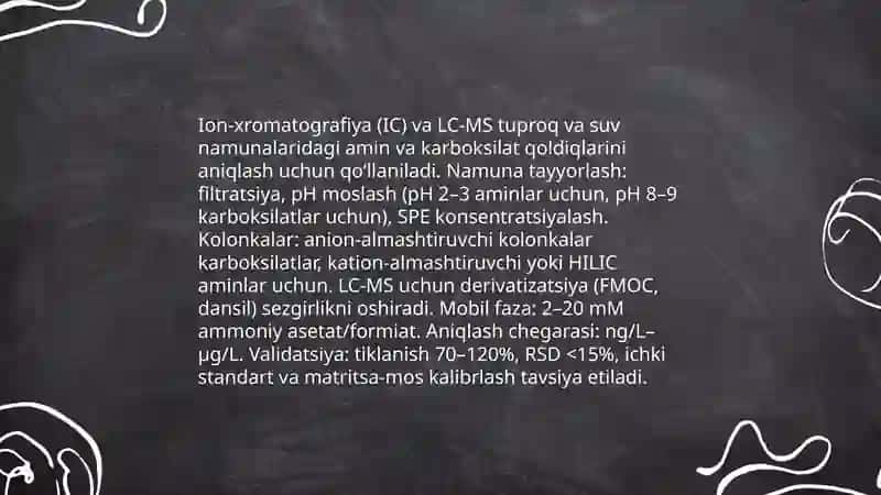 Tuproq va suvdagi ion bog'lanishli ifloslanuvchi moddalarni aniqlash 4