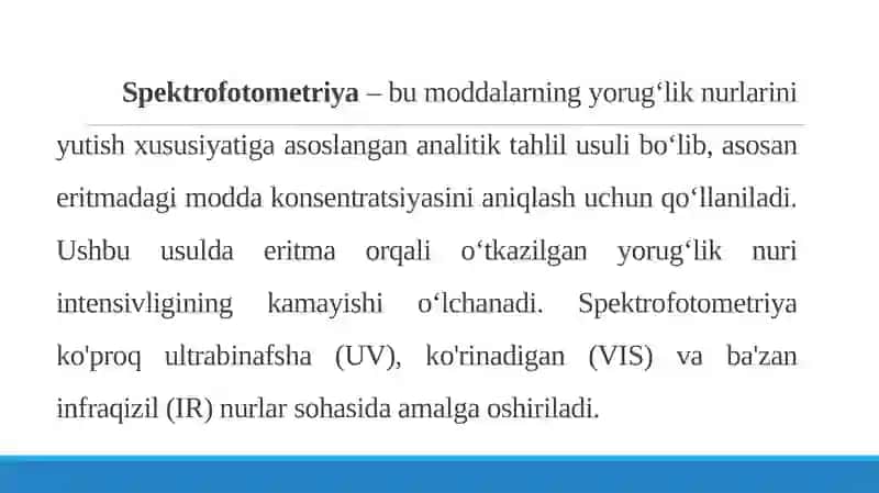 Fe ³⁺ ionini sulfosalisil kislotasi bilan spektrofotometrik usulda aniqlashning optimal sharoitlarini o'rganish 4