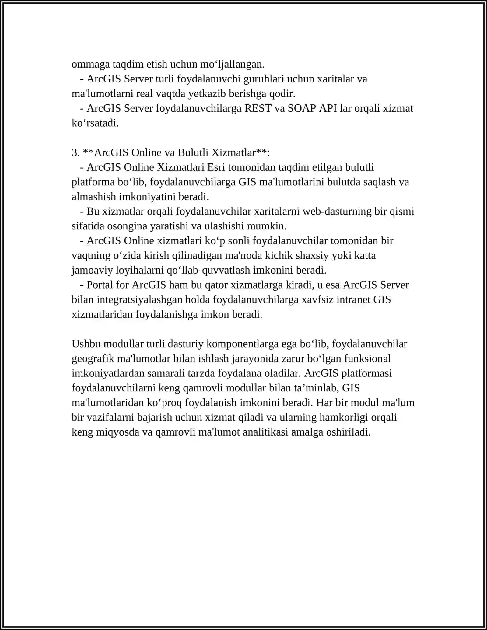 GEOGRAFIK AXBOROT TIZIMLARI TEXNALOGIYASINI O’RGANISH ARCGIS ARCCATALOG 4
