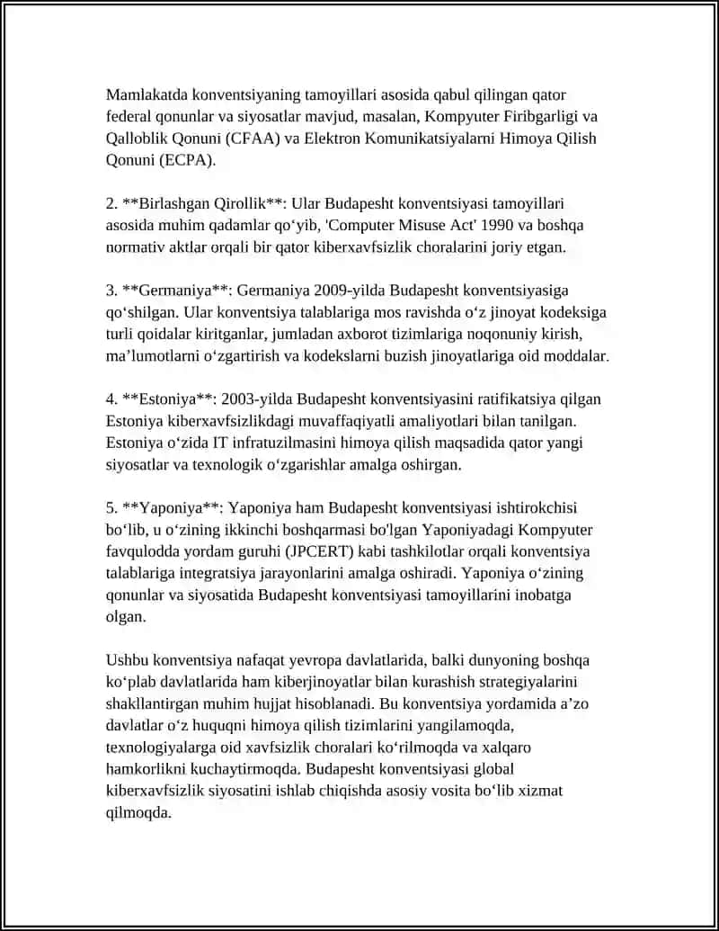 KIBERXAVFSIZLIK YUZASIDAN XALQARO HUJJATLAR VA CHET EL MAMLAKATLARI TAJRIBASI 4