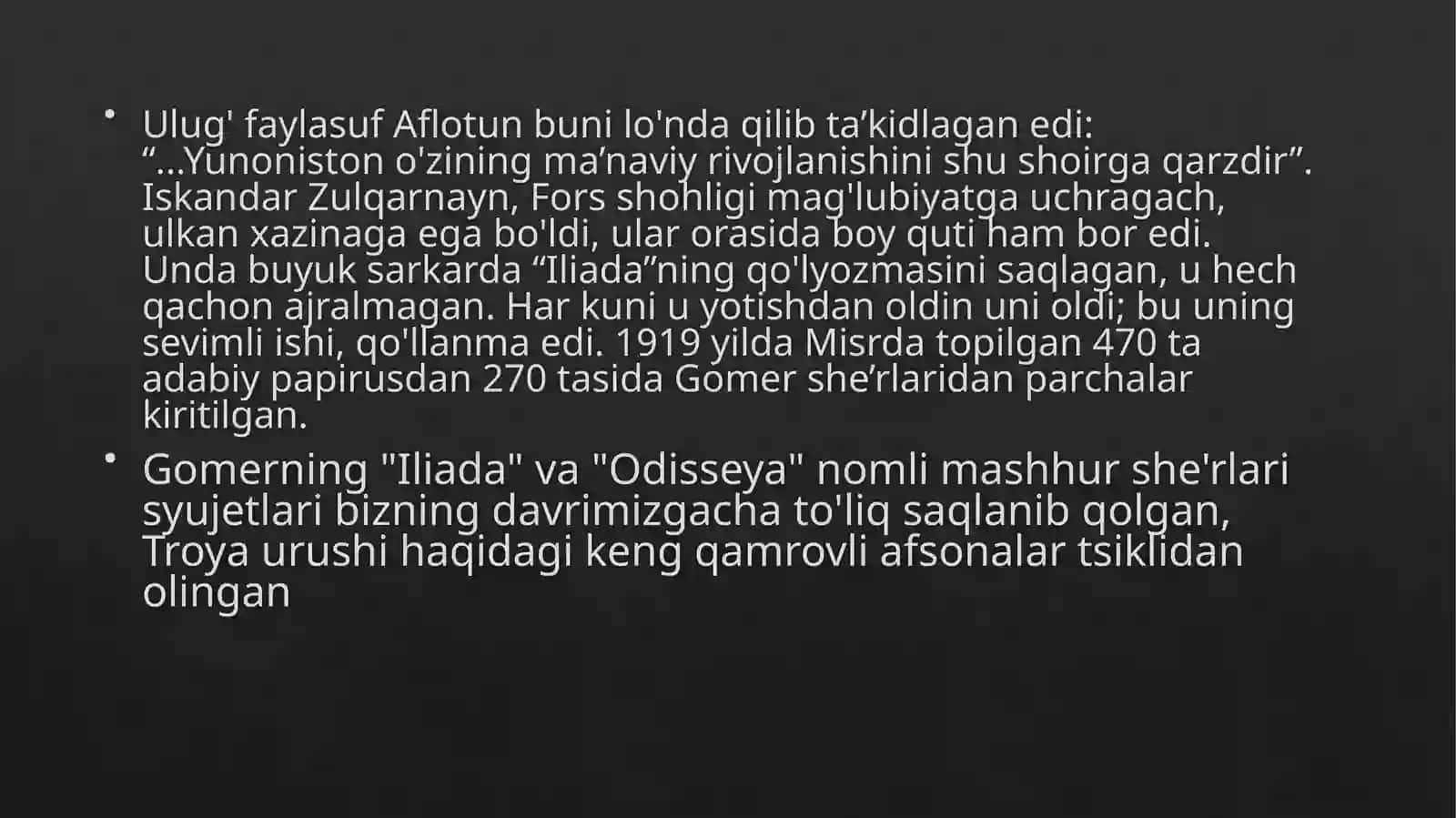 Gomer ‘Iliada’ va Odiseya asarlarida mifologik syujetning o'rni. 4