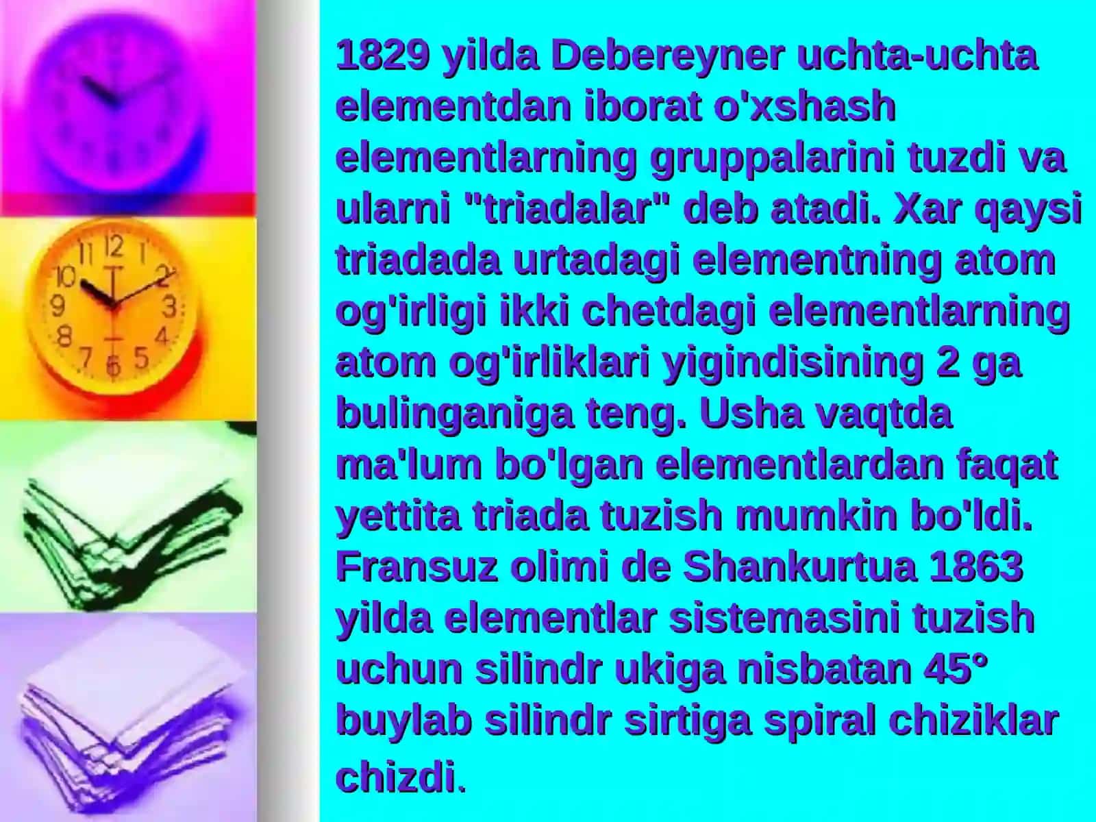 D.I.MENDELEYEVNING ELEMENTLAR DAVRIY QONUNI VA KIMYOVIY ELEMENTLAR DAVRIY SISTEMASI 4