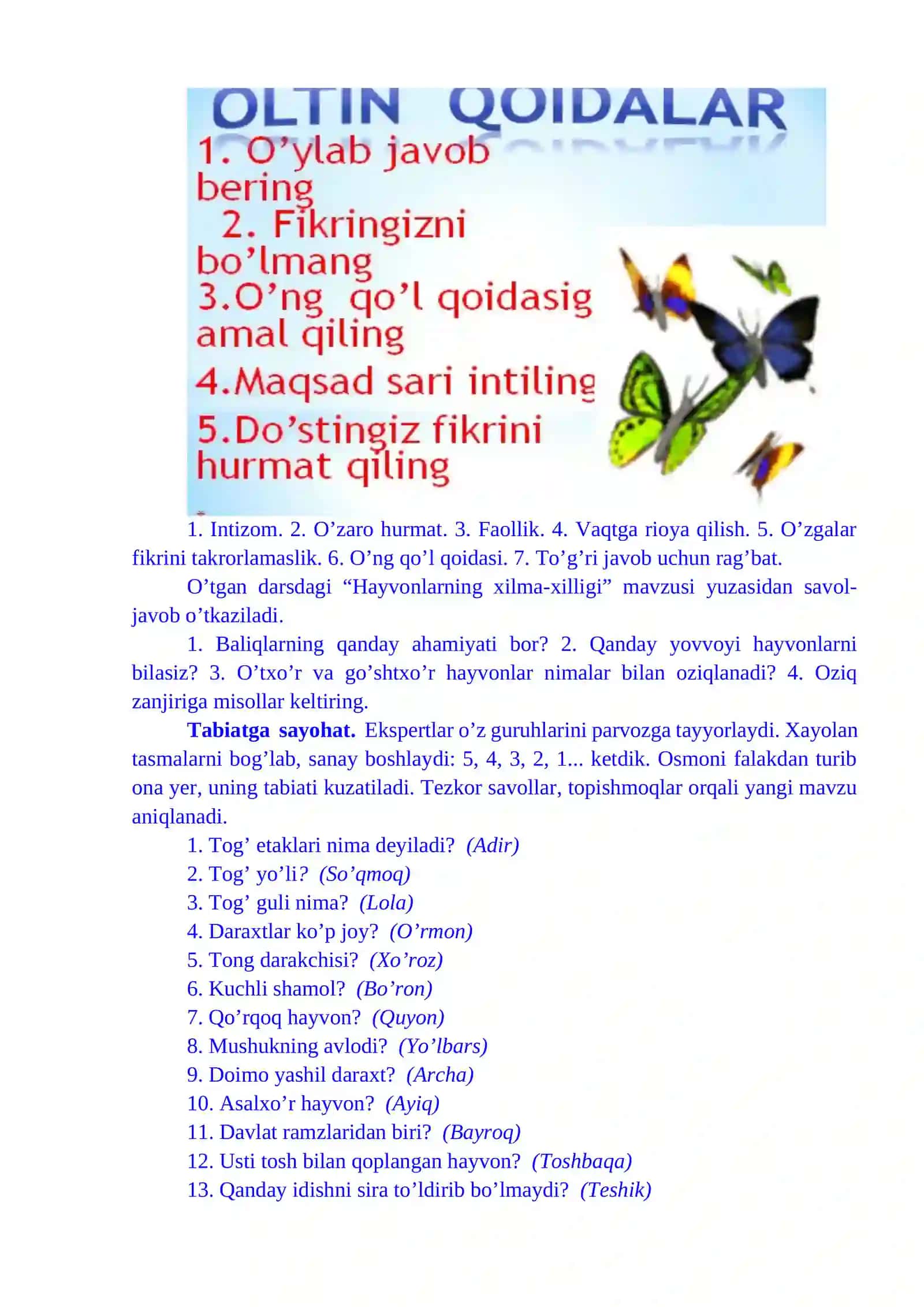 4-sinf Tabiiy fandan Ovqat hazm qilish tizimi 1-chorak dars ishlanmasi 4