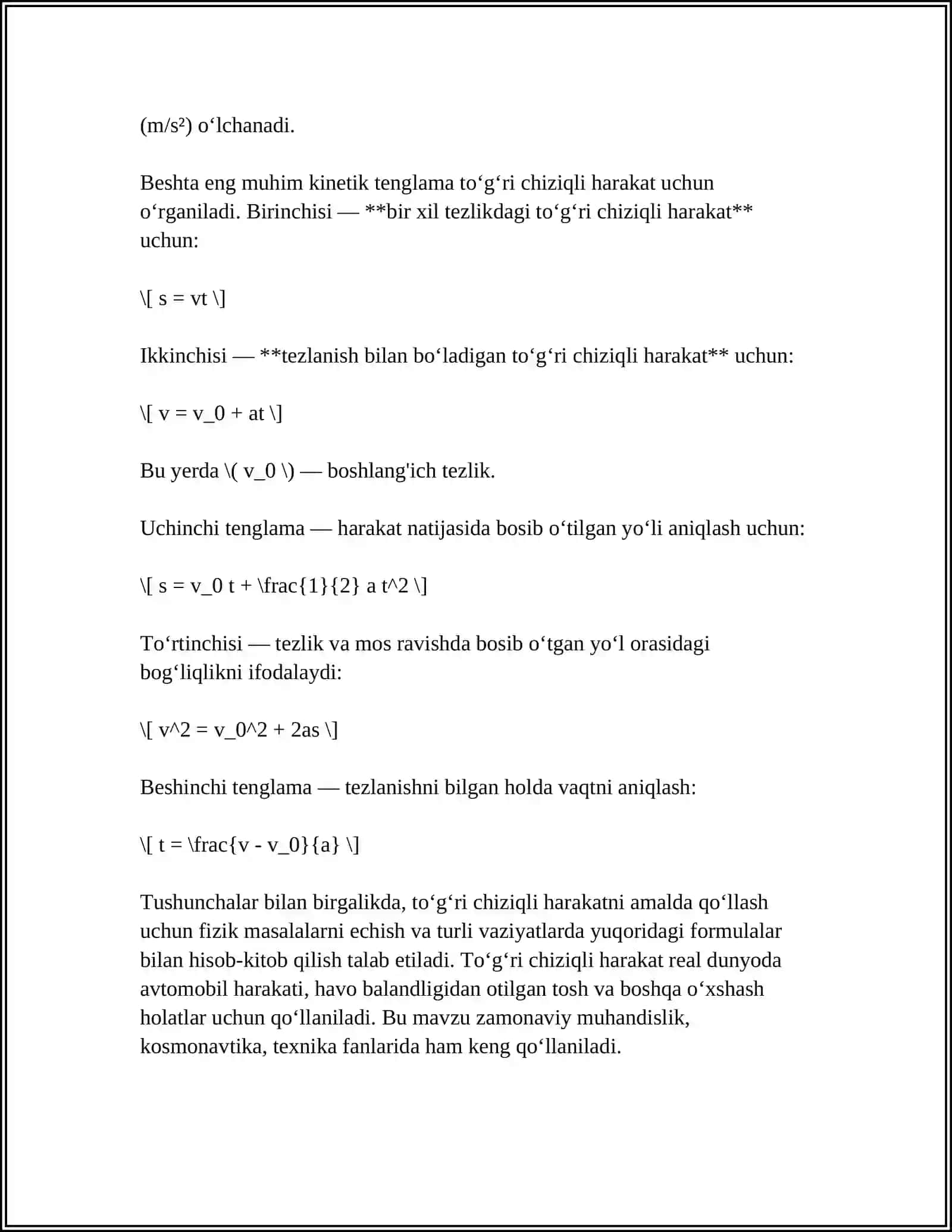 TOʻGʻRI CHIZIQLI TEKIS VA NOTEKIS HARAKAT 4