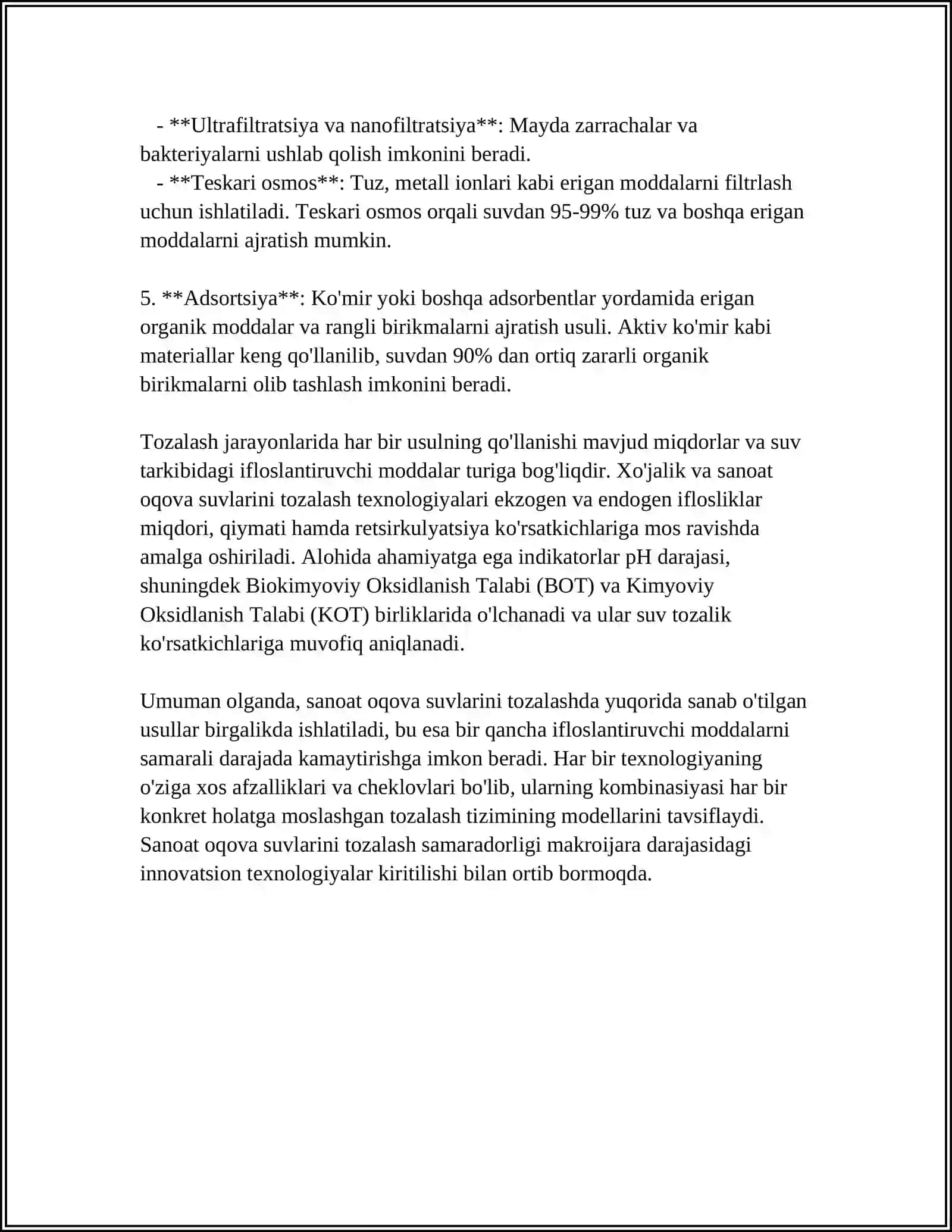 SANOAT OQOVA SUVLARI VA ULARNI TOZALASHNING ZAMONAVIY USULLARI 4