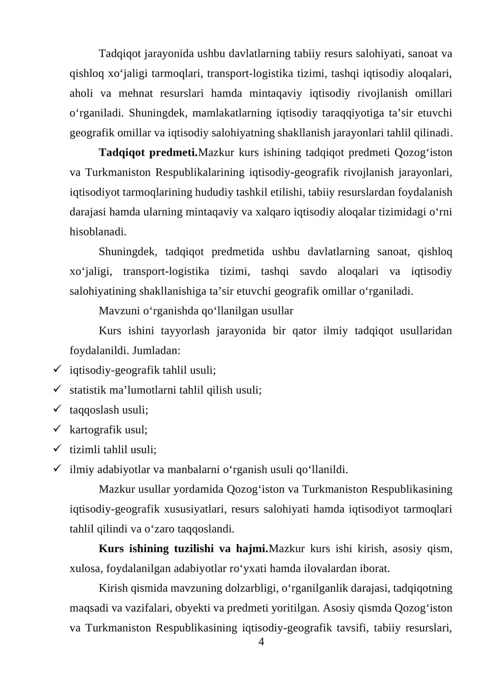 QOZOG’ISTON VA TURKMANISTON RESPUBLIKALARIGA IQTISODIY TAVSIF 4